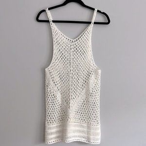 White Bohemian Crochet Knit Sheer Beach Cotton Cover Up Shirt Dress S M …